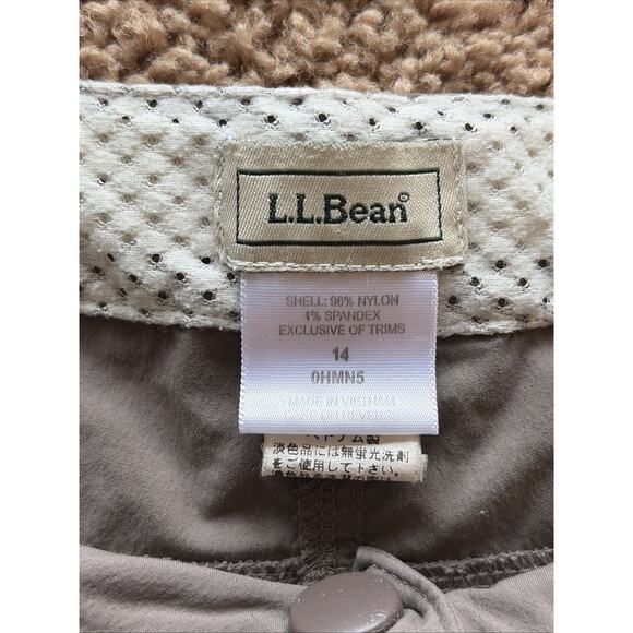 LL Bean Taupe Gray Grey Flat Front Nylon Spandex Outdoor Hiking Shorts Womens 14 - Picture 4 of 5